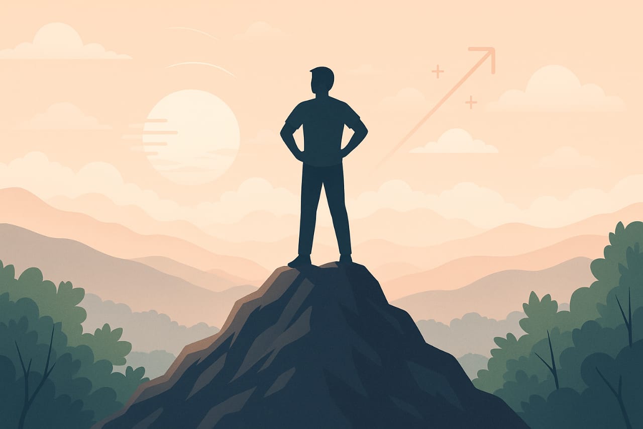 Teen standing on mountaintop showing emotional strength, growth, and confidence